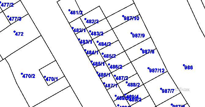 Parcela st. 485/2 v KÚ Borkovany, Katastrální mapa