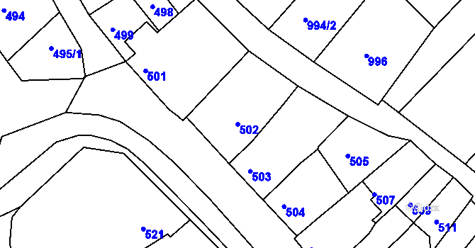 Parcela st. 502 v KÚ Borkovany, Katastrální mapa