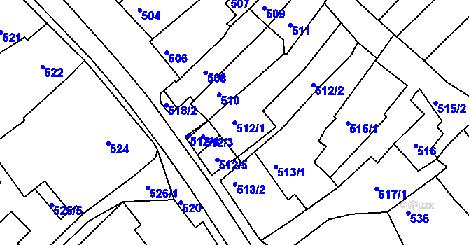 Parcela st. 512/1 v KÚ Borkovany, Katastrální mapa