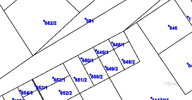 Parcela st. 649/1 v KÚ Borkovany, Katastrální mapa