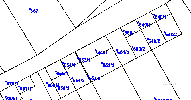 Parcela st. 652/1 v KÚ Borkovany, Katastrální mapa