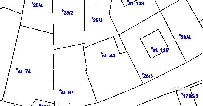 Parcela st. 44 v KÚ Borkovice, Katastrální mapa
