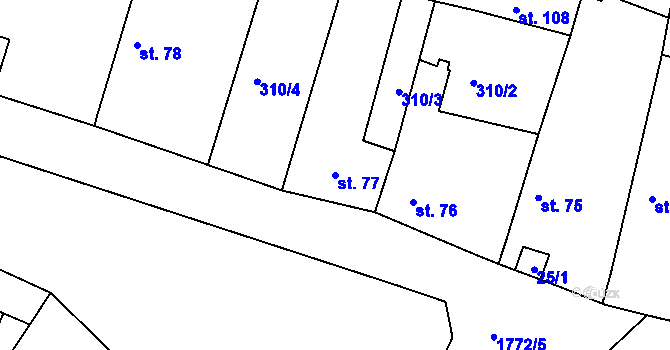Parcela st. 77 v KÚ Borkovice, Katastrální mapa