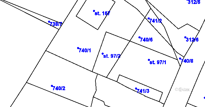 Parcela st. 97/2 v KÚ Borkovice, Katastrální mapa