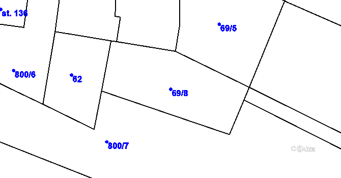 Parcela st. 69/8 v KÚ Borkovice, Katastrální mapa