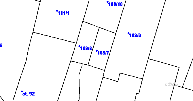 Parcela st. 108/7 v KÚ Borkovice, Katastrální mapa