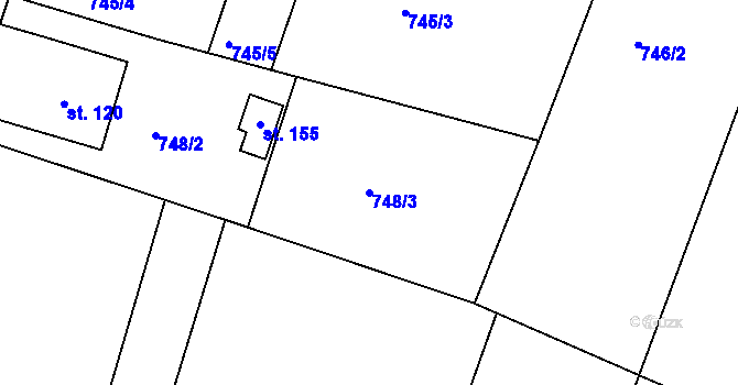 Parcela st. 748/3 v KÚ Borkovice, Katastrální mapa