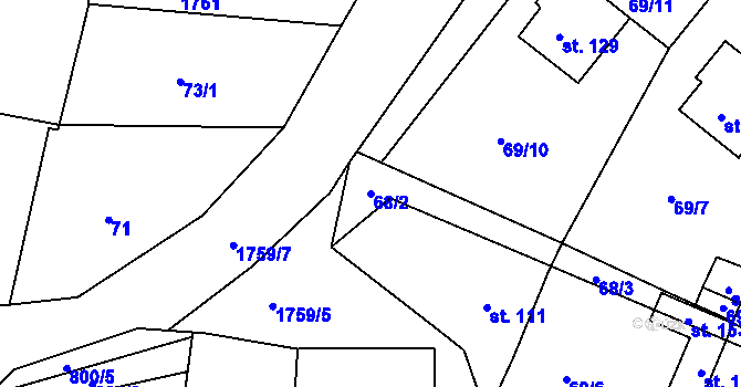 Parcela st. 68/2 v KÚ Borkovice, Katastrální mapa