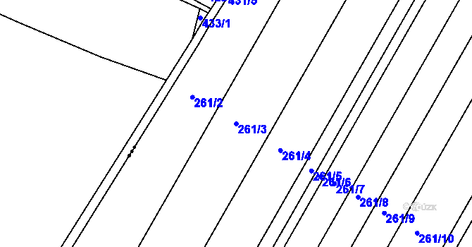 Parcela st. 261/3 v KÚ Borkovice, Katastrální mapa