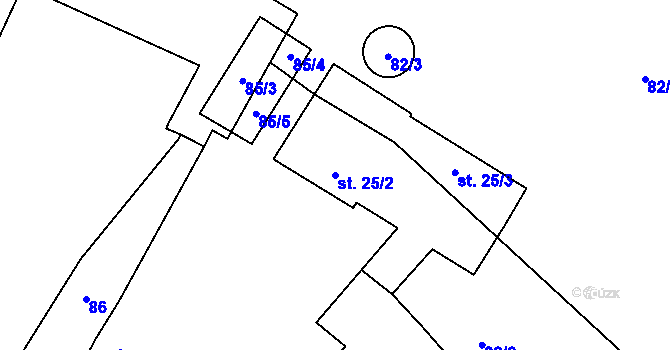 Parcela st. 25/2 v KÚ Borkovice, Katastrální mapa