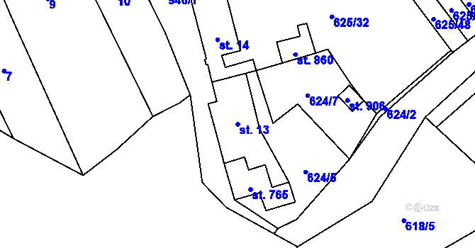 Parcela st. 13 v KÚ Borohrádek, Katastrální mapa