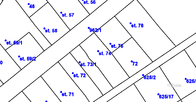 Parcela st. 74 v KÚ Borohrádek, Katastrální mapa