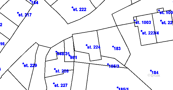Parcela st. 224 v KÚ Borohrádek, Katastrální mapa