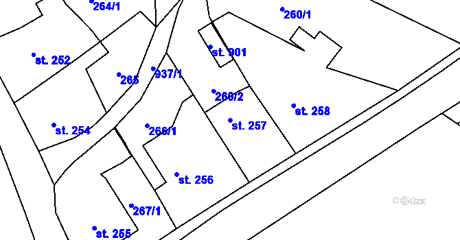 Parcela st. 257 v KÚ Borohrádek, Katastrální mapa