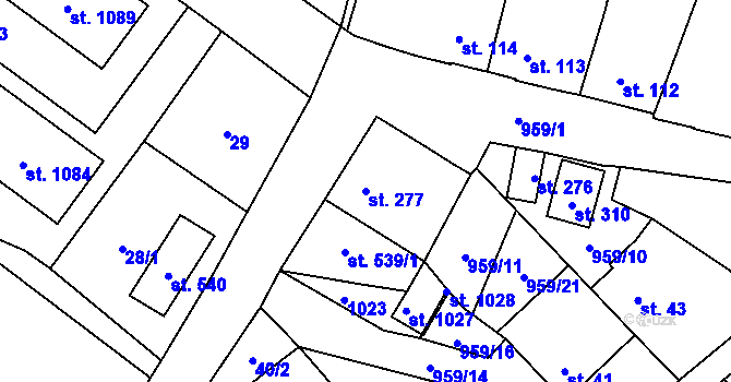 Parcela st. 277 v KÚ Borohrádek, Katastrální mapa