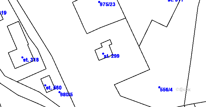Parcela st. 299 v KÚ Borohrádek, Katastrální mapa
