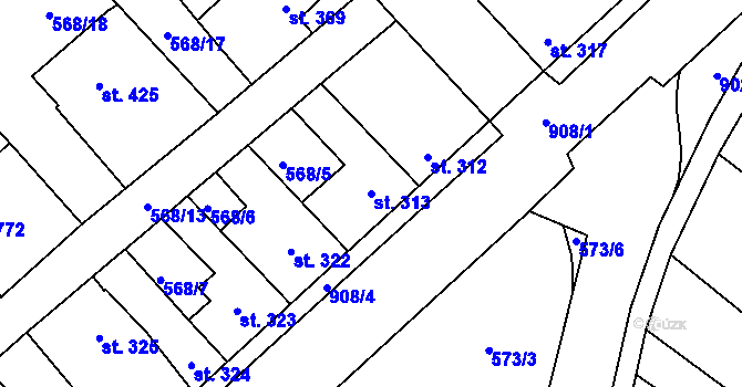 Parcela st. 313 v KÚ Borohrádek, Katastrální mapa