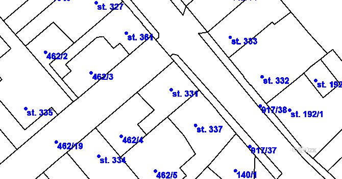 Parcela st. 331 v KÚ Borohrádek, Katastrální mapa