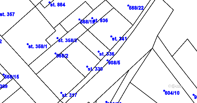 Parcela st. 336 v KÚ Borohrádek, Katastrální mapa