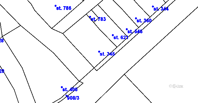 Parcela st. 345 v KÚ Borohrádek, Katastrální mapa