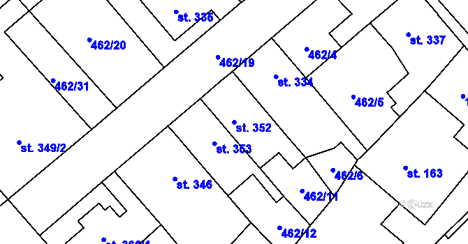 Parcela st. 352 v KÚ Borohrádek, Katastrální mapa