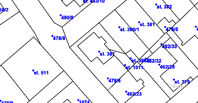 Parcela st. 387 v KÚ Borohrádek, Katastrální mapa