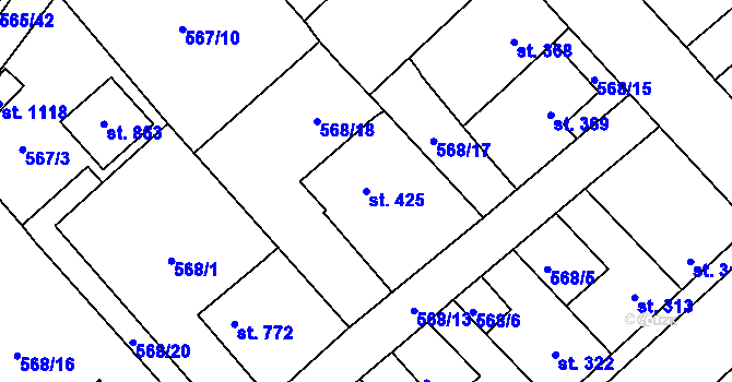 Parcela st. 425 v KÚ Borohrádek, Katastrální mapa