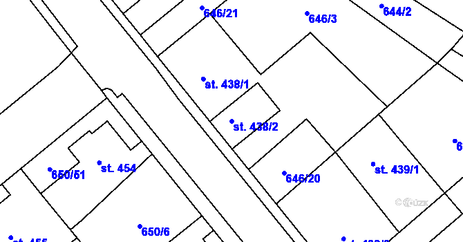 Parcela st. 438/2 v KÚ Borohrádek, Katastrální mapa