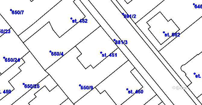 Parcela st. 451 v KÚ Borohrádek, Katastrální mapa