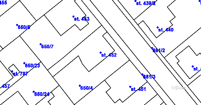 Parcela st. 452 v KÚ Borohrádek, Katastrální mapa