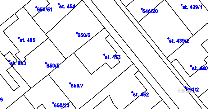 Parcela st. 453 v KÚ Borohrádek, Katastrální mapa