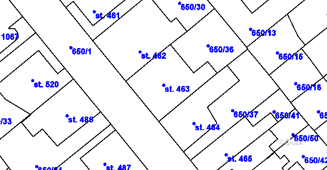 Parcela st. 463 v KÚ Borohrádek, Katastrální mapa