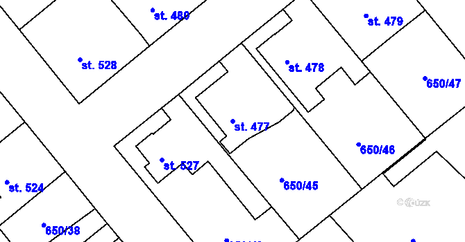 Parcela st. 477 v KÚ Borohrádek, Katastrální mapa