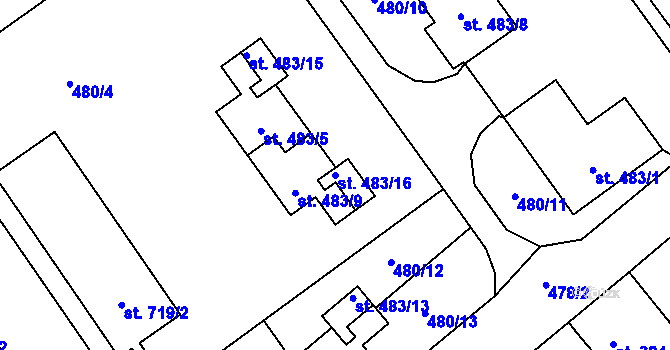 Parcela st. 483/16 v KÚ Borohrádek, Katastrální mapa