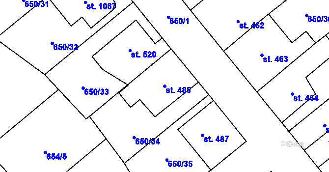 Parcela st. 485 v KÚ Borohrádek, Katastrální mapa