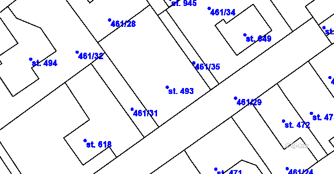 Parcela st. 493 v KÚ Borohrádek, Katastrální mapa