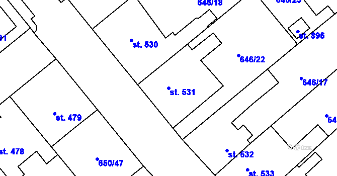 Parcela st. 531 v KÚ Borohrádek, Katastrální mapa