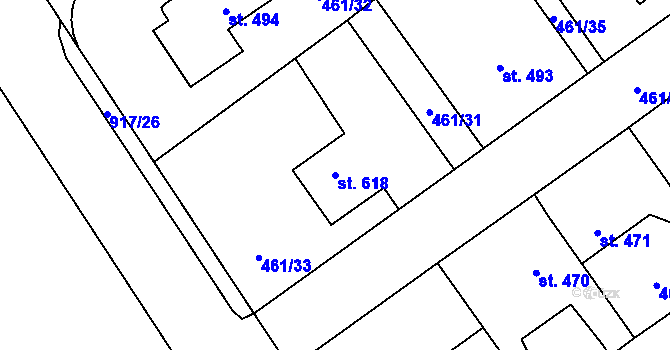 Parcela st. 618 v KÚ Borohrádek, Katastrální mapa