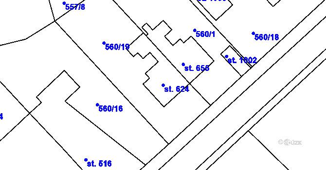 Parcela st. 624 v KÚ Borohrádek, Katastrální mapa