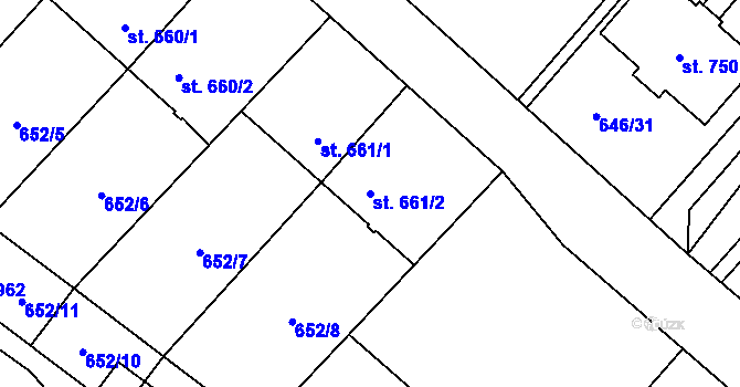 Parcela st. 661/2 v KÚ Borohrádek, Katastrální mapa