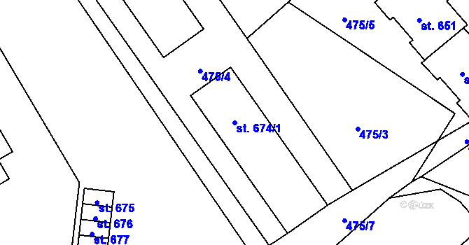 Parcela st. 674/1 v KÚ Borohrádek, Katastrální mapa