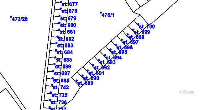 Parcela st. 694 v KÚ Borohrádek, Katastrální mapa