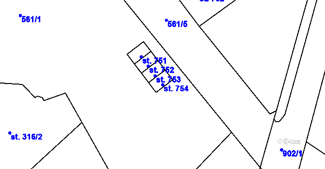 Parcela st. 754 v KÚ Borohrádek, Katastrální mapa
