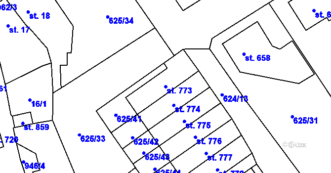 Parcela st. 773 v KÚ Borohrádek, Katastrální mapa