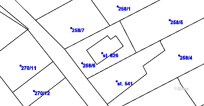 Parcela st. 826 v KÚ Borohrádek, Katastrální mapa