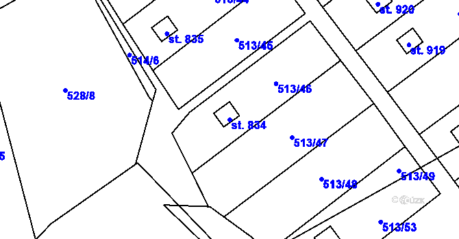 Parcela st. 834 v KÚ Borohrádek, Katastrální mapa