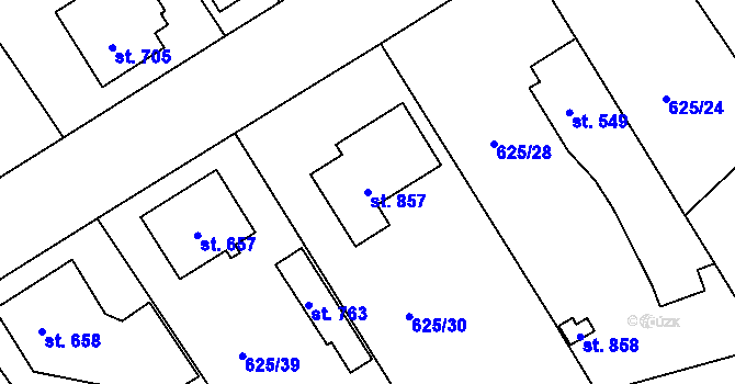 Parcela st. 857 v KÚ Borohrádek, Katastrální mapa