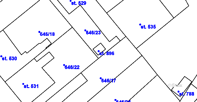 Parcela st. 896 v KÚ Borohrádek, Katastrální mapa