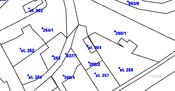 Parcela st. 901 v KÚ Borohrádek, Katastrální mapa