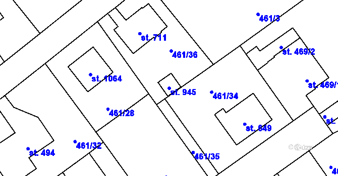 Parcela st. 945 v KÚ Borohrádek, Katastrální mapa